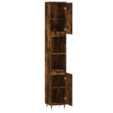 vidaXL Ντουλάπι Μπάνιου Καπνιστή Δρυς 30x30x190cm Επεξεργασμένο Ξύλο