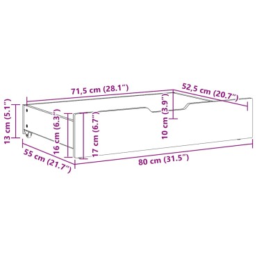 vidaXL Συρτάρια Κρεβατιού 2 τεμ Λευκό 80x55x17 εκ. Μασίφ Ξύλο Πεύκου