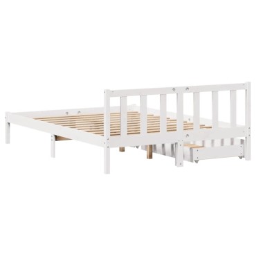 vidaXL Σκελετός Κρεβ. Χωρίς Στρώμα Λευκό 160x200cm Μασίφ Πεύκο 1 τεμ. - Διπλό
