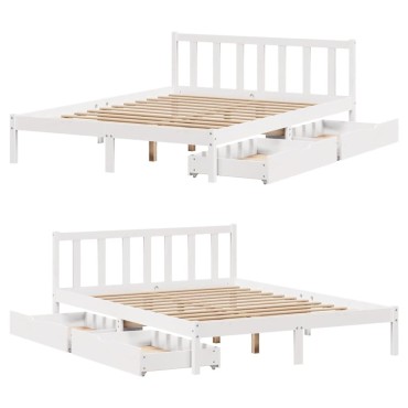 vidaXL Σκελετός Κρεβ. Χωρίς Στρώμα Λευκό 160x200cm Μασίφ Πεύκο 1 τεμ. - Διπλό