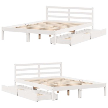 vidaXL Σκελετός Κρεβ. Χωρίς Στρώμα Λευκό 160x200cm Μασίφ Πεύκο 1 τεμ. - Διπλό