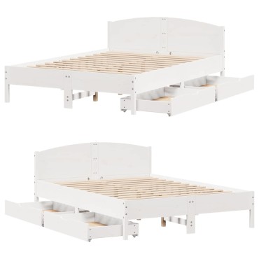 vidaXL Σκελετός Κρεβ. Χωρίς Στρώμα Λευκό 135x190 εκ Μασίφ Πεύκο