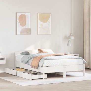 vidaXL Σκελετός Κρεβ. Χωρίς Στρώμα Λευκό 140x200cm Μασίφ Πεύκο 1 τεμ. - Διπλό