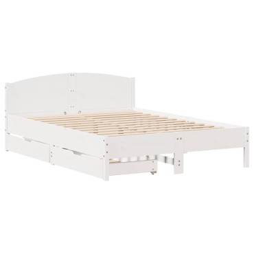 vidaXL Σκελετός Κρεβ. Χωρίς Στρώμα Λευκό 140x200cm Μασίφ Πεύκο 1 τεμ. - Διπλό