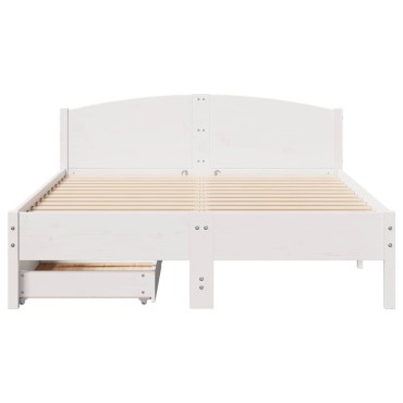 vidaXL Σκελετός Κρεβ. Χωρίς Στρώμα Λευκό 140x200cm Μασίφ Πεύκο 1 τεμ. - Διπλό