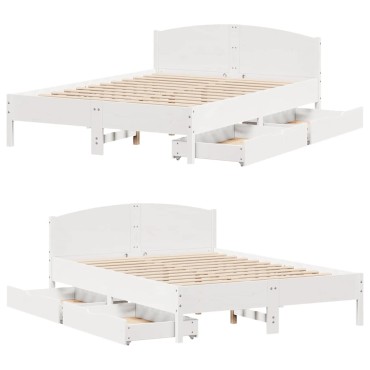 vidaXL Σκελετός Κρεβ. Χωρίς Στρώμα Λευκό 140x200cm Μασίφ Πεύκο 1 τεμ. - Διπλό