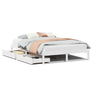 vidaXL Σκελετός Κρεβ. Χωρίς Στρώμα Λευκό 140x200cm Μασίφ Πεύκο 1 τεμ. - Διπλό
