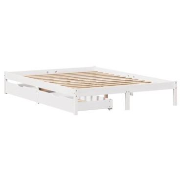vidaXL Σκελετός Κρεβ. Χωρίς Στρώμα Λευκό 140x200cm Μασίφ Πεύκο 1 τεμ. - Διπλό