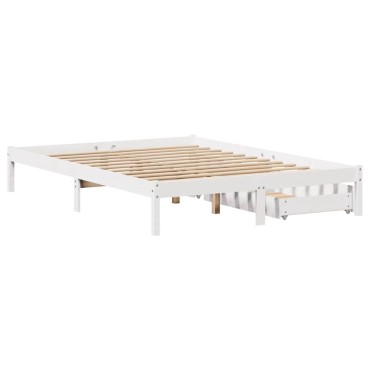 vidaXL Σκελετός Κρεβ. Χωρίς Στρώμα Λευκό 140x200cm Μασίφ Πεύκο 1 τεμ. - Διπλό
