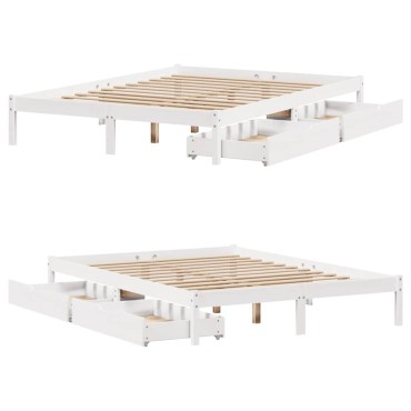 vidaXL Σκελετός Κρεβ. Χωρίς Στρώμα Λευκό 140x200cm Μασίφ Πεύκο 1 τεμ. - Διπλό