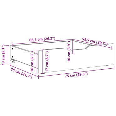 vidaXL Συρτάρια Κρεβατιού 2 τεμ Λευκό 75x55x17 εκ. Μασίφ Ξύλο Πεύκου