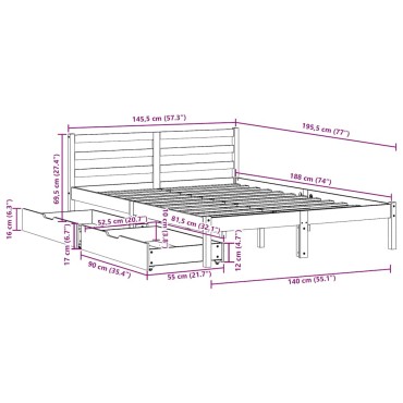 vidaXL Σκελετός Κρεβ. Χωρίς Στρώμα Λευκό 140x190cm Μασίφ Πεύκο 1 τεμ. - Μονό