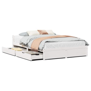 vidaXL Σκελετός Κρεβ. Χωρίς Στρώμα Λευκό 140x200cm Μασίφ Πεύκο 1 τεμ. - Διπλό
