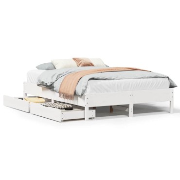 vidaXL Σκελετός Κρεβ. Χωρίς Στρώμα Λευκό 140x200cm Μασίφ Πεύκο 1 τεμ. - Διπλό