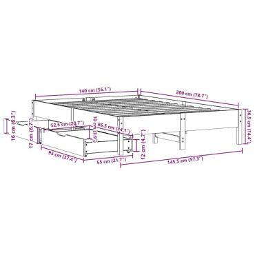 vidaXL Σκελετός Κρεβ. Χωρίς Στρώμα Λευκό 140x200cm Μασίφ Πεύκο 1 τεμ. - Διπλό
