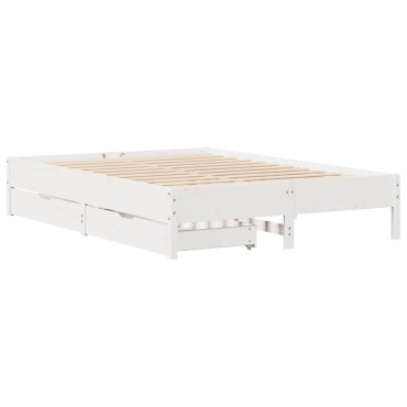 vidaXL Σκελετός Κρεβ. Χωρίς Στρώμα Λευκό 140x200cm Μασίφ Πεύκο 1 τεμ. - Διπλό