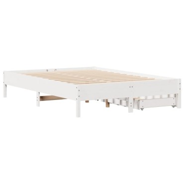 vidaXL Σκελετός Κρεβ. Χωρίς Στρώμα Λευκό 140x200cm Μασίφ Πεύκο 1 τεμ. - Διπλό