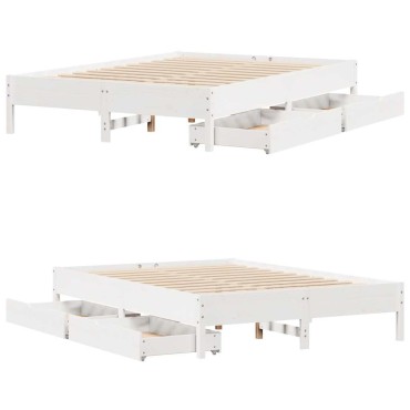 vidaXL Σκελετός Κρεβ. Χωρίς Στρώμα Λευκό 140x200cm Μασίφ Πεύκο 1 τεμ. - Διπλό