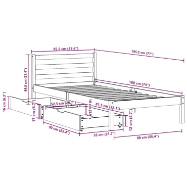 vidaXL Σκελετός Κρεβ. Χωρίς Στρώμα Λευκό 90x190cm Μασίφ Πεύκο 1 τεμ. - Μονό