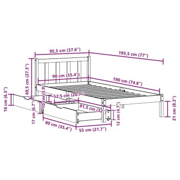 vidaXL Σκελετός Κρεβ. Χωρίς Στρώμα Λευκό 90x190cm Μασίφ Πεύκο 1 τεμ. - Μονό
