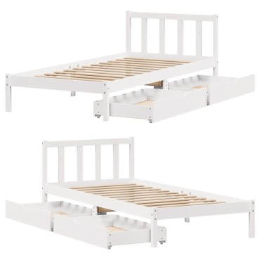 vidaXL Σκελετός Κρεβ. Χωρίς Στρώμα Λευκό 75x190cm Μασίφ Πεύκο 1 τεμ. - Μονό