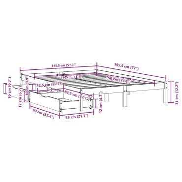vidaXL Σκελετός Κρεβ. Χωρίς Στρώμα Λευκό 140x190cm Μασίφ Πεύκο 1 τεμ. - Μονό