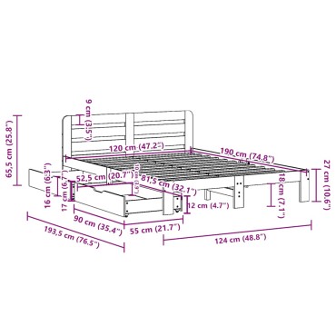 vidaXL Σκελετός Κρεβ. Χωρίς Στρώμα Λευκό 120x190 εκ Μασίφ Πεύκο