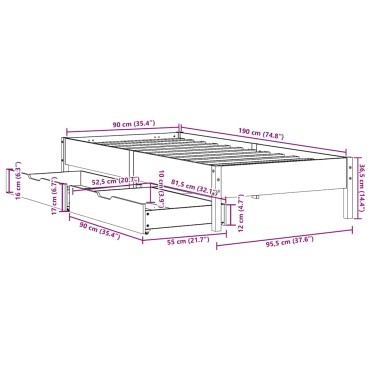 vidaXL Σκελετός Κρεβ. Χωρίς Στρώμα Λευκό 90x190cm Μασίφ Πεύκο 1 τεμ. - Μονό