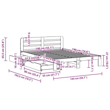 vidaXL Σκελετός Κρεβ. Χωρίς Στρώμα Λευκό 140x190 εκ Μασίφ Πεύκο