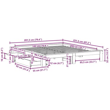vidaXL Σκελετός Κρεβ. Χωρίς Στρώμα Λευκό 180x200 εκ Μασίφ Πεύκο