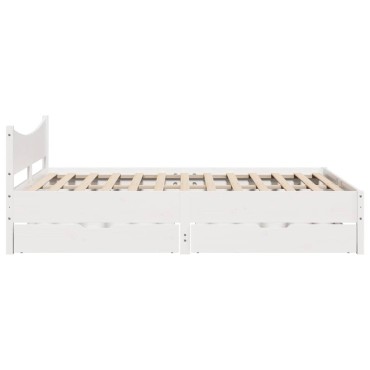 vidaXL Πλαίσιο Κρεβατιού Συρτάρια Λευκό 140x200 εκ. Μασίφ Ξύλο Πεύκου