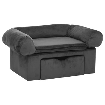 vidaXL Καναπές Σκύλου με Συρτάρι Σκούρο Γκρι 75 x 50 x 38 εκ. Βελουτέ
