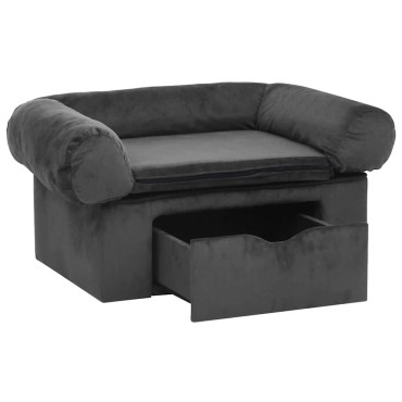 vidaXL Καναπές Σκύλου με Συρτάρι Σκούρο Γκρι 75 x 50 x 38 εκ. Βελουτέ