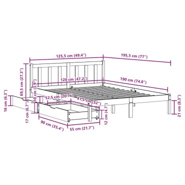 vidaXL Σκελετός Κρεβ. Χωρίς Στρώμα Λευκό 120x190cm Μασίφ Πεύκο 1 τεμ. - Μονό