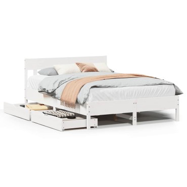 vidaXL Σκελετός Κρεβ. Χωρίς Στρώμα Λευκό 140x190cm Μασίφ Πεύκο 1 τεμ. - Διπλό