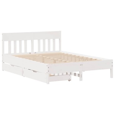 vidaXL Σκελετός Κρεβ. Χωρίς Στρώμα Λευκό 140x190cm Μασίφ Πεύκο 1 τεμ. - Διπλό