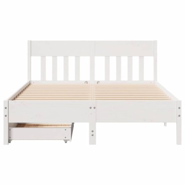 vidaXL Σκελετός Κρεβ. Χωρίς Στρώμα Λευκό 140x190cm Μασίφ Πεύκο 1 τεμ. - Διπλό