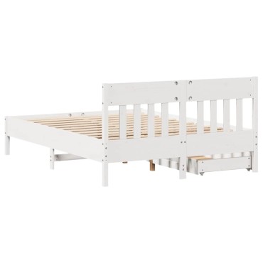 vidaXL Σκελετός Κρεβ. Χωρίς Στρώμα Λευκό 140x190cm Μασίφ Πεύκο 1 τεμ. - Διπλό