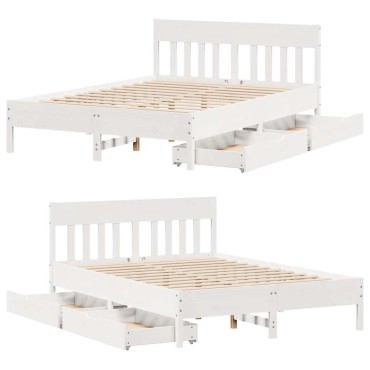 vidaXL Σκελετός Κρεβ. Χωρίς Στρώμα Λευκό 140x190cm Μασίφ Πεύκο 1 τεμ. - Διπλό