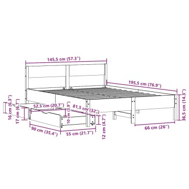 vidaXL Σκελετός Κρεβ. Χωρίς Στρώμα Λευκό 140x190cm Μασίφ Πεύκο 1 τεμ. - Διπλό