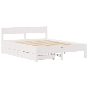 vidaXL Σκελετός Κρεβ. Χωρίς Στρώμα Λευκό 140x190cm Μασίφ Πεύκο 1 τεμ. - Διπλό