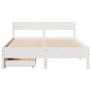 vidaXL Σκελετός Κρεβ. Χωρίς Στρώμα Λευκό 140x190cm Μασίφ Πεύκο 1 τεμ. - Διπλό