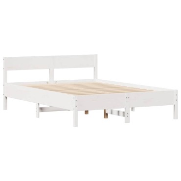 vidaXL Σκελετός Κρεβ. Χωρίς Στρώμα Λευκό 140x190cm Μασίφ Πεύκο 1 τεμ. - Διπλό