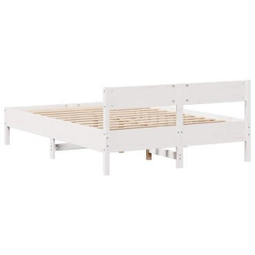 vidaXL Σκελετός Κρεβ. Χωρίς Στρώμα Λευκό 140x190cm Μασίφ Πεύκο 1 τεμ. - Διπλό