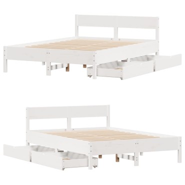 vidaXL Σκελετός Κρεβ. Χωρίς Στρώμα Λευκό 140x190cm Μασίφ Πεύκο 1 τεμ. - Διπλό