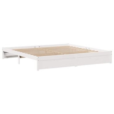 vidaXL Σκελετός Κρεβ. Χωρίς Στρώμα Λευκό 200x200cm Μασίφ Πεύκο 1 τεμ. - Διπλό
