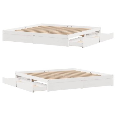 vidaXL Σκελετός Κρεβ. Χωρίς Στρώμα Λευκό 200x200cm Μασίφ Πεύκο 1 τεμ. - Διπλό