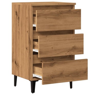 vidaXL Ντουλάπι κρεβατιού με μεταλλικά πόδια Artisan Oak 40x35x69cm 1 τεμ.