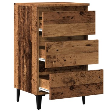 vidaXL Κομοδίνo Παλιό Ξύλο 40x35x69cm με Μεταλλικά Πόδια 1 τεμ.