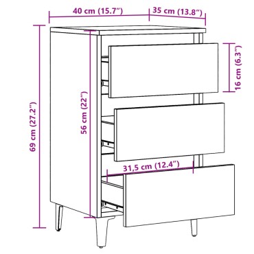 vidaXL Κομοδίνo Παλιό Ξύλο 40x35x69cm με Μεταλλικά Πόδια 1 τεμ.